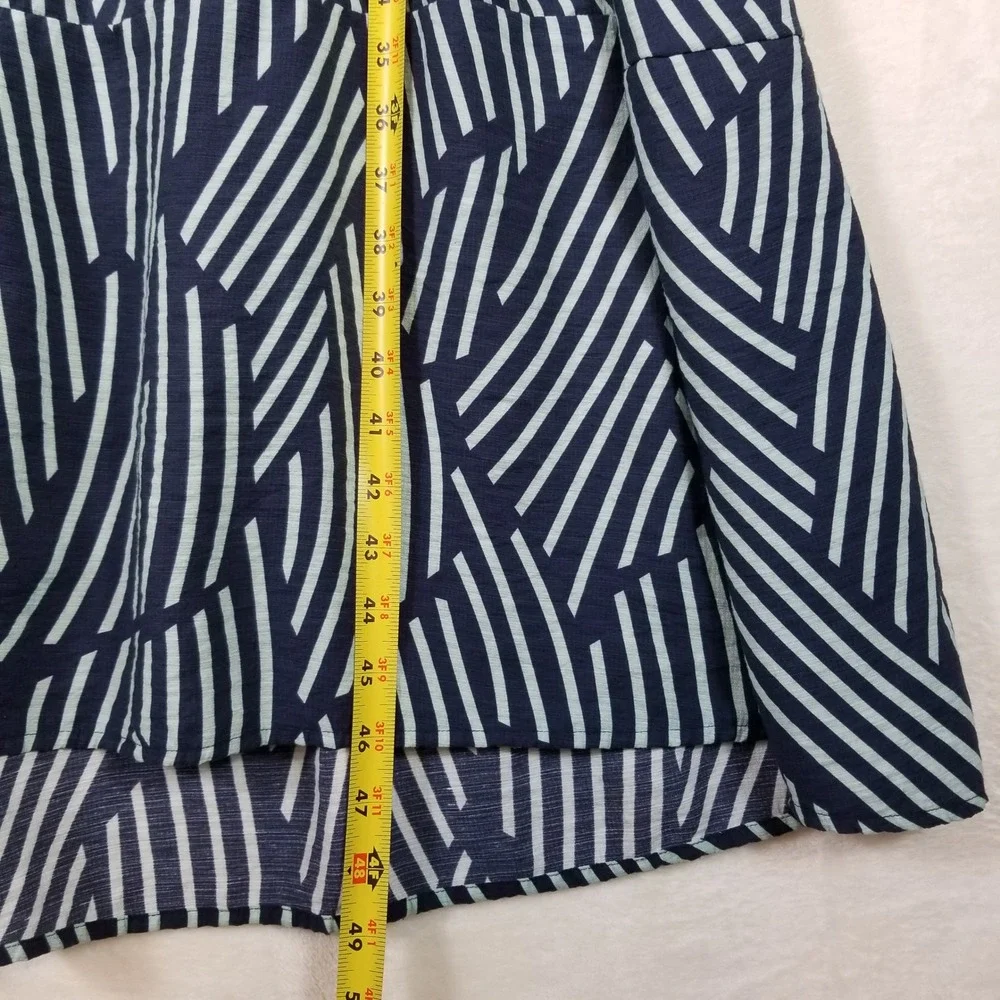 ELK Women Navy Mint‎ Stripe Drawstring Waist Midi Dress Viscose Linen Blend US 4